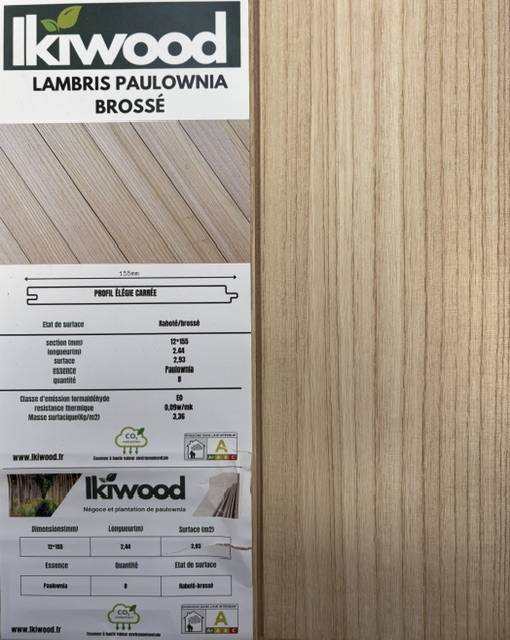 LAMBRIS PAWLONIA NATUREL sans noeuds