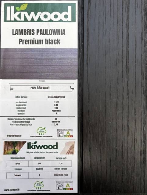 LAMBRIS PAWLONIA BLACK sans noeuds