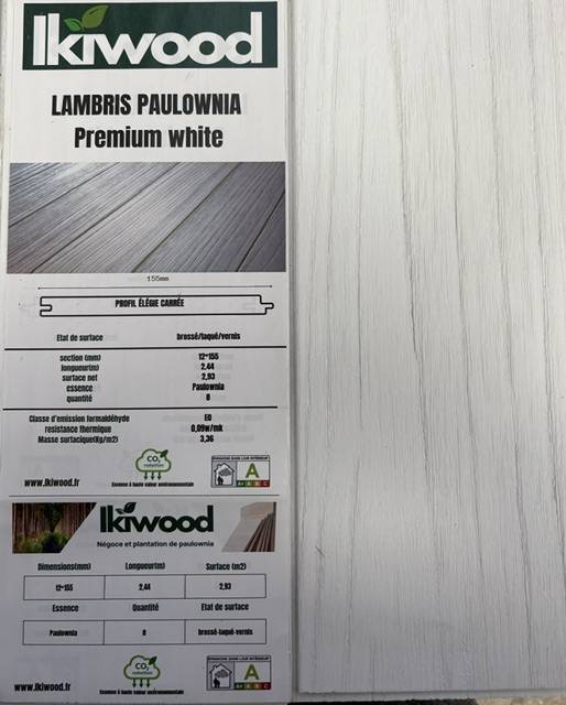 LAMBRIS PAWLONIA BLANC sans noeuds